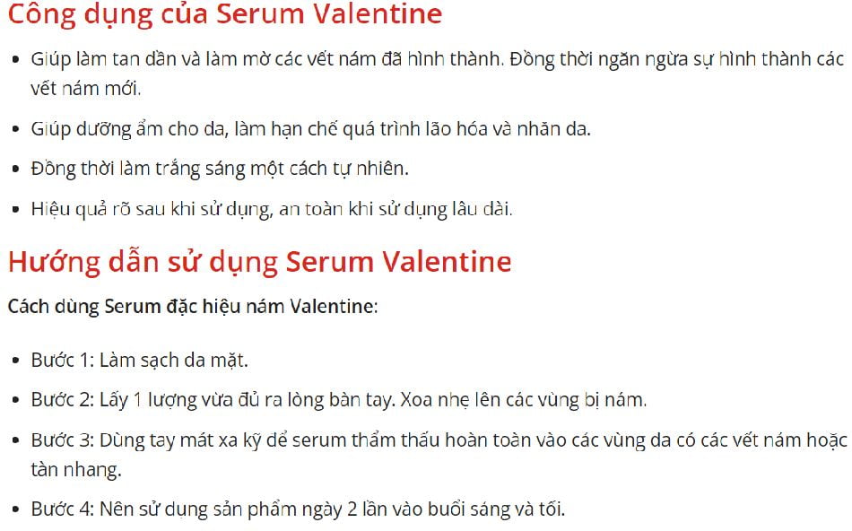 Công dụng và cách dùng Serum Valentine